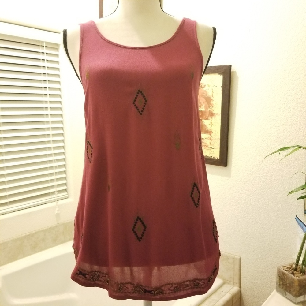 ⭐️3/$15⭐️ Beaded Tribal Tank Mauve Blush Color